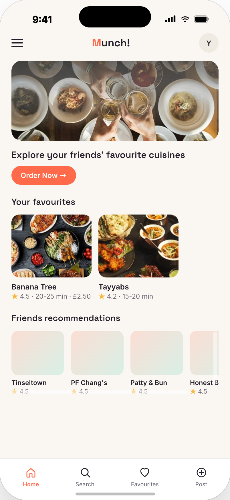 Munch app Home screen