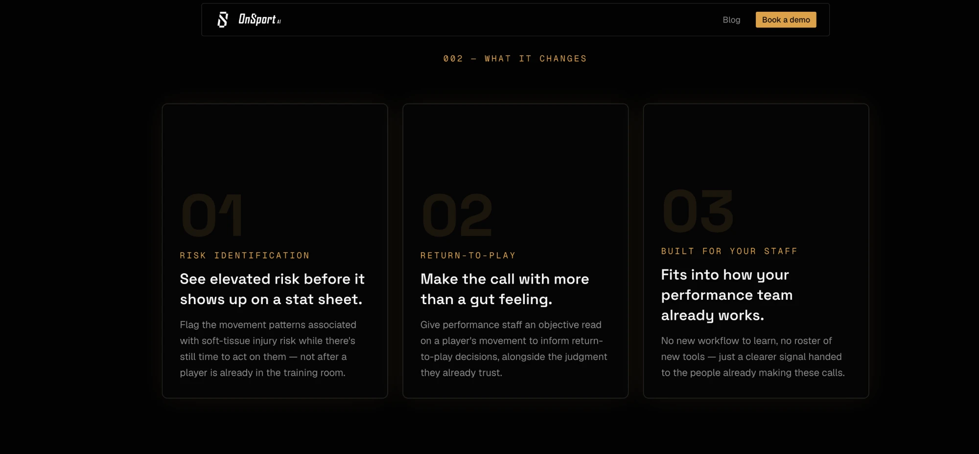 Previous what it changes section with large numbered watermark cards
