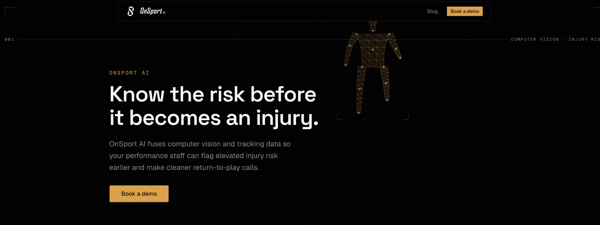 Previous OnSport AI hero with a wireframe skeleton illustration
