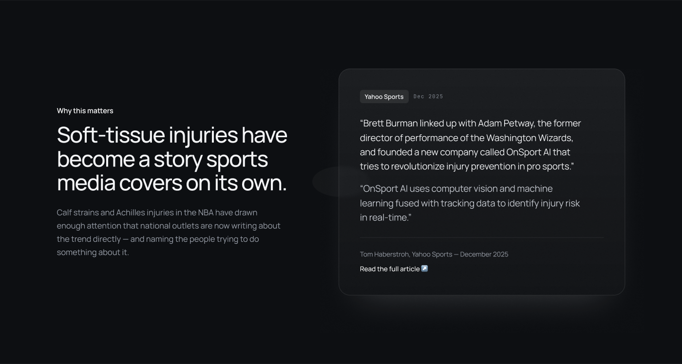 OnSport AI press mention from Yahoo Sports, December 2025